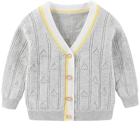 Fnaobai Cardigan à manches longues et col en V en coton pour enfant - Pour l'automne et l'hiver