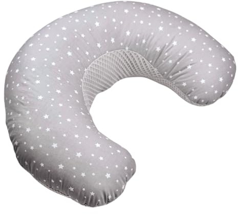 Pirinins Cojin Blando Bebe 100% Algodon Organico Almohada para bebé Lactancia Cojin Baby en Forma de U Suave Hipoalergenico Transpirable Industria España (Estrella Crema)