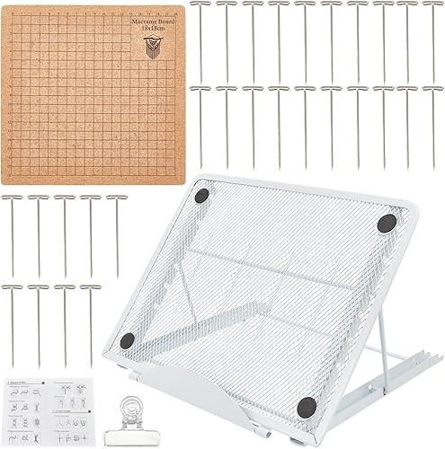 Gorise 18x18cm Macrame Board Set with Adjustable Stand - Macrame Board, Pins, and Craft Helper for Knotting and Braiding Projects