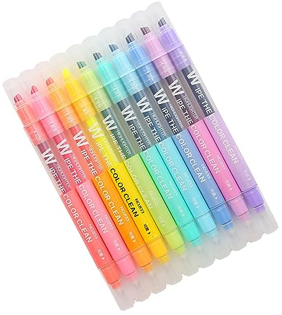CONGARTENO 10 piezas Rotuladores Doble Punta Pastel Resaltadores Borrables con Punta Biselada para Estudiantes y Material Escolar Colores y Suaves para Notas y Papelería