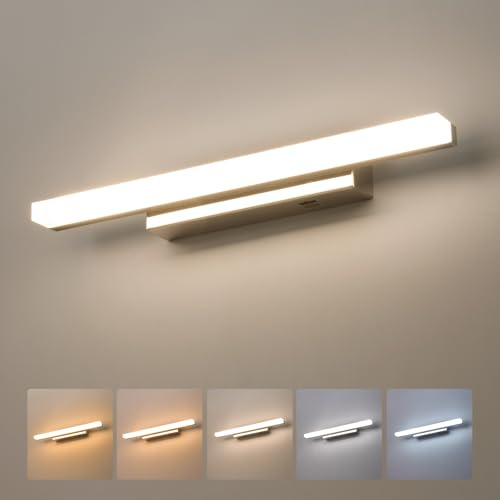 Yafido 40CM LED Spiegelleuchte Bad, 5 Farbtemperaturen IP44 Spiegellampe Badezimmer 230V, 10W 880LM Aufbauleuchte Spiegelschrank Beleuchtung Rostfrei Warmweiß-Neutralweiss-Kaltweiss