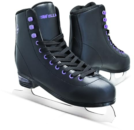WELLWON Ice Skates for Women, Adult Figure Skates with Air Cushion, Classic Black Figure Skating Shoes Size 5 with Velvety Lining for Indoor& Outdoor