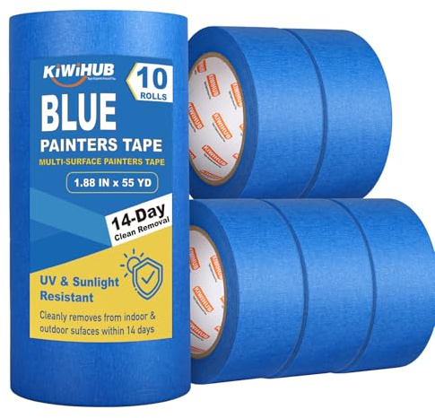 KIWIHUB 10 Rolls Painters Tape 2 inch Wide, Blue Painters Tape Bulk, Blue Masking Tape for Multi Purpose, Wall Painting, Home Improvement, DIY Crafts, 1.88 Inch x 550 Yards