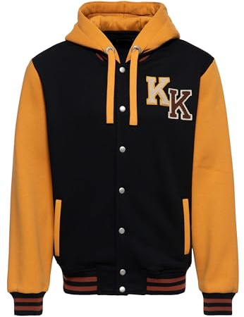 King fotogen, träningsjacka med huva för män – collegejacka – huva – Varsity jacka – sweatjacka – retro – vintage – tryck – uttalande – chenille-lapp – dragsko – naturlig född badass, svart, M