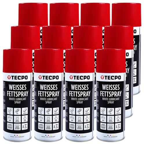 TECPO White Grease Lot de 12 sprays de graisse blanche 400 ml de graisse blanche avec effet de dérivation élevé Charge de pression élevée pour composants mobiles Protection contre la corrosion et