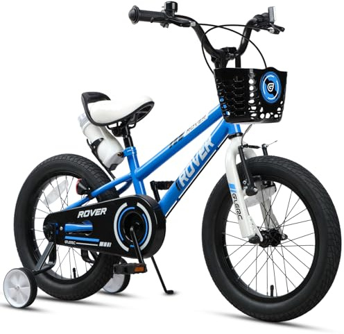 Glerc Rover 16 Inch Kids Bike for 4 5 6 7 Years Old Boys Girls Bicycles with Water Bottle & Stabilisers & Basket, Blue
