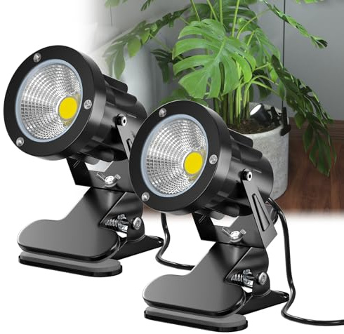 Lustaled 7W LED Clip on Spotlights 2Pack,IP65 Waterproof Plug in Plant Light for Indoor/Outdoor,6000K Cool White Adjustable Portable Little Spotlight for Painting,Artwork,Accent Lighting