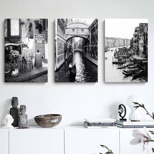 Xiyocadt 3er Premium Poster Set,Schwarz Weiß Stadtlandschaft Bilder, Moderne Aesthetic Abstrakt Poster & Kunstdrucke,Deko Wohnzimmer und Schlafzimmer,Ohne Rahmen (50x70cm)