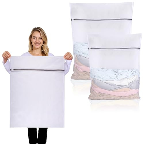 Dntorx 2 Stück Wäschenetz Groß, Wäschenetz für Waschmaschine (XL+XXL) | Wiederverwendbar Grobmaschige Wäschesack Groß, Schützen Kleidung, Robust Reißverschluss, Waschmaschinen- und Trocknergeeignet