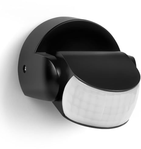 AXFEE Infraröd Rörelsedetektor, Dubbla Sensorer, Räckvidd 12m/180°, 3m/360° PIR Rörelsesensor Utomhus, PIR Sensor Utomhus IP65, Lämplig för LED, Infraröd Rörelsedetektor för Utomhus- och Inomhusbruk