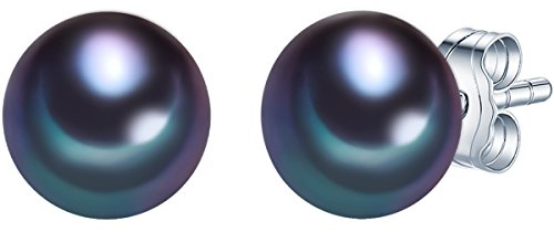 Valero Pearls Damen-Ohrstecker Hochwertige Süßwasser-Zuchtperlen ca. 7 mm Button Pfauenblau 925 Sterling Silber - Perlenohrstecker mit echten Perlen