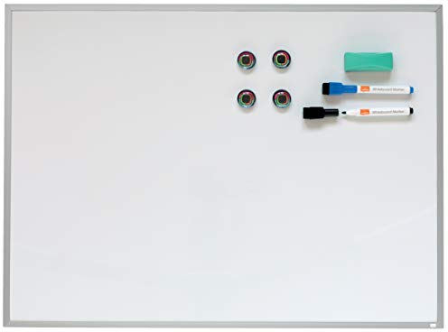 Nobo - Petit Tableau Magnétique avec Cadre en Aluminium, Effaçable à Sec, Maison/Bureau, 585 x 430 mm, Fixations Murales / Marqueurs / Aimants / Effaceur Inclus, Blanc, 1903777