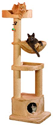 Clevercat Kratzbaum Tiger mit vielen Ausschau- und Schlafmöglichkeiten für Ihren Stubentiger. Schlank geschnitten, ideal auch für die Ecke mit dreieckiger Wohnhöhle und vielen Liegeelementen in vielen Farben lieferbar made in Germany