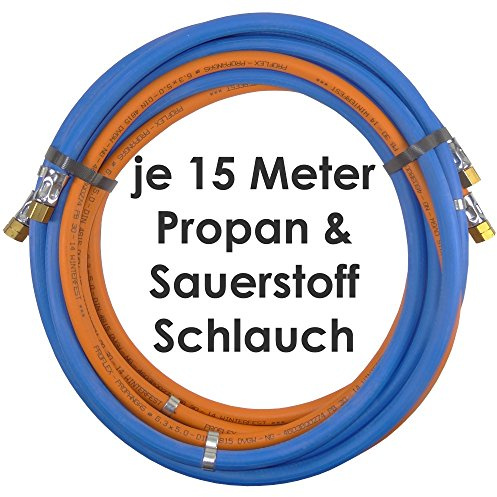 Propan Sauerstoff Gasschlauch Zwillingsschlauch 15 Meter - Semperit Profi Gummischlauch zum autogen schweißen oder schneiden - Semperit Profiqualität von Gase Dopp