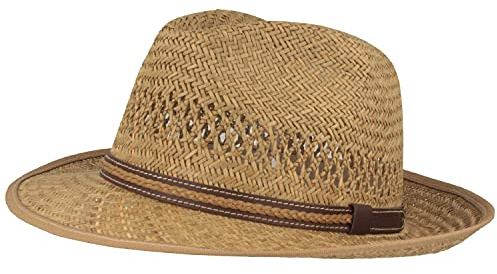 Strohhut | Sommerhut | Sonnenhut - Handgeflochten aus 100% Stroh - Bogart - Besonders Leicht, Flexibel, Hautfreundlich & Bequem- Gr. 57, Natur