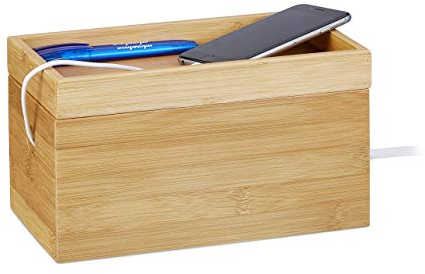 Relaxdays Portaoggetti Ricarica Multipla, Nascondi Cavi, Compatto, Universale, Pratico, HxLxP: 14 x 25,5 x 14 cm, legno