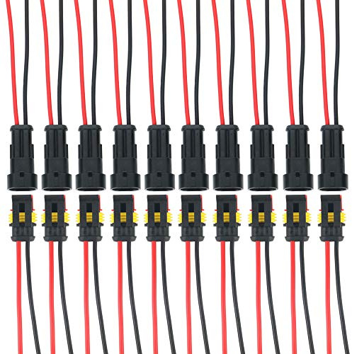 GTIWUNG 10 Kit 2 Pin Auto Impermeabile Connettore, Connettori Elettrici per Presa, Auto Electrical Connector Spina con Filo, Isolato e Sigillato, 17 AWG Marine