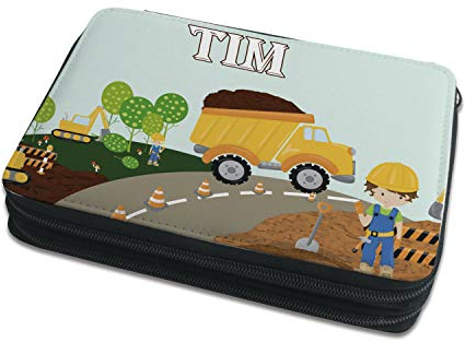 CreaDesign Kinder Federmäppchen mit (Wunsch) Namen, einzigartige Federtasche durch Personalisierung, Schulmäppchen - Motiv Baustelle