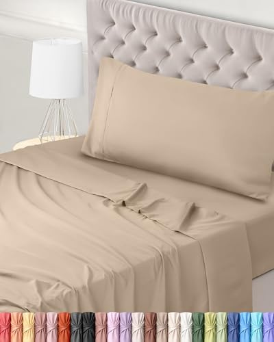 Utopia Bedding Juego de Sabanas 3 Piezas 90x190 - Poliéster Microfibra Cepillada - Oeko-Tex Certificado - Sábana Bajera, Sábana Plana y 1 Funda de Almohada 50x75 (Cama 90, Beige)