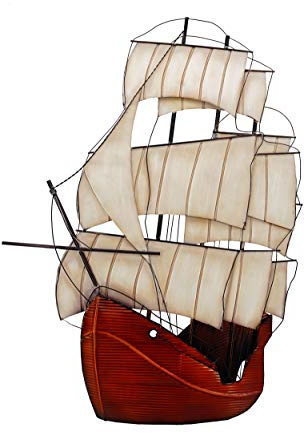 abc HOME | Wanddeko Segelschiff aus Metall – 80 cm Hoch – Maritimes Wandbild 3D Optik – Segelboot Wandskulptur für Bad, Flur & Ferienwohnung – Ozean Deko