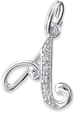 Bungsa BUCHSTABE A Halsketten-Anhänger BUCHSTABEN 925 Sterling Silber mit Kristallen - kleiner BUCHSTABE A CHARM für Bettel-Armband - für Damen, Kinder & Herren - silberner Letter A