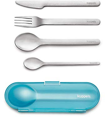 KUPPELS Besteck To Go | Edelstahl mattiert | 5-teilig | In praktischer Transporthülle | Besteckset für Unterwegs | Leichtes Picknick- & Outdoor Besteck | Für Schule, Bahn und Freizeit