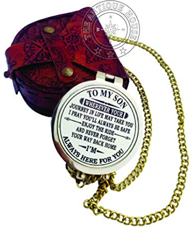 Glänzender Messing-Kompass mit Lederetui, Geschenk für Meinen Sohn, nautisches Geschenk für Sohn von Papa und Mutter Liebe