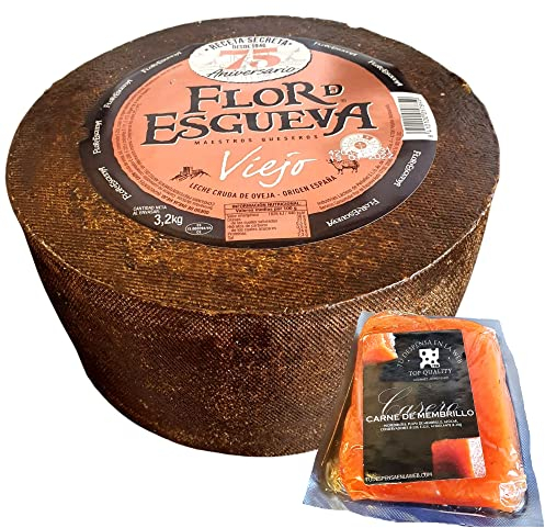 Queso Viejo Flor de Esgueva - Queso Curado Puro de Oveja - Elaborado con leche cruda madurado en corteza natural - Queso Curado con Membrillo TDW (Queso Completo con Membrillo)