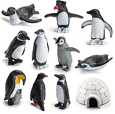 10 Stück Pinguine Spielfigur, Miniatur Eisbär Robbe Wal Pinguin Delphin Arktis Tier Realistische Spielfigur Kunststoff Ozean Tierfiguren Set Sammlung Modell Lernspielzeug für Kinder ab 3+ Jahre