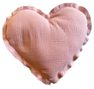 von Herzen Handmade Musselinkissen aus 100% Baumwolle Kuschelkissen I Dekokissen auf Musselin in Herzform I Herzkissen in 32 cm für Sofa & Bett I Handgenähtes Kissen mit Watte gefüllt I Blush Rosa