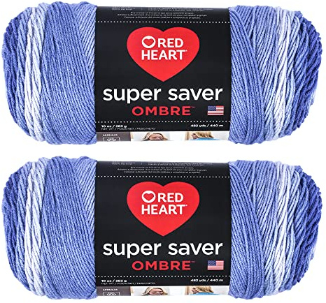 Red Heart Super Saver Jumbo Baja Blue Ombre Yarn - 2 Pack of 283g/10oz - Acrylic - 4 Medium (Worsted) - 482 Yards - Knitting/Crochet