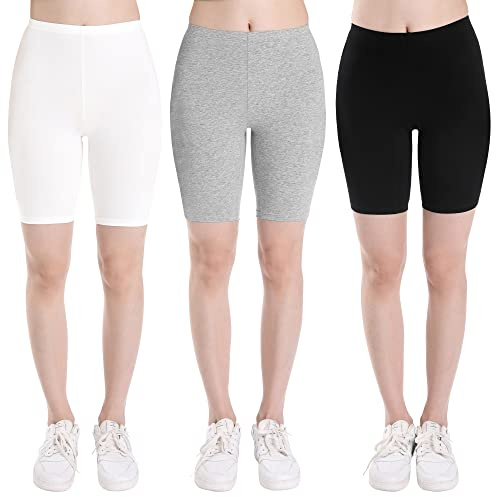 INNERSY Cykelbyxor flickor bomull korta leggings under klänning för tonåringar 8–16 år 3-pack, svart/vit/grå, 12-14 År