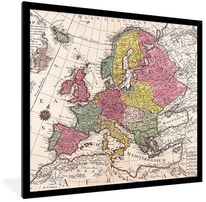 MuchoWow Poster Bilder Wanddeko Deko Wohnzimmer 40x40 cm Europa - Karte - Kontinent - Vintage