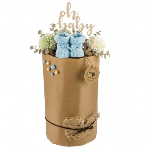 Öko Windeltorte ECO FRIENDLY aus Bio Windeln | Premium Geschenk zur Geburt | nahezu Plastikfrei* (himmelblau) (L)