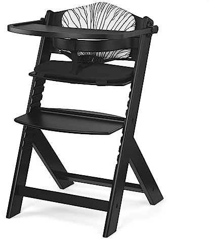 Kinderkraft Hög barnstol 3 i 1 ENOCK, Matningsstol, Ergonomiskt, avtagbar Bricka, 5-graders sitthöjdsjustering, tidlös design, till 10 år, svart