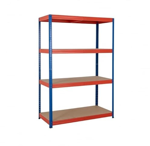 BiGDUG Essentials Industrial Shelving Unit - 4 Tier Racking Shelving - 178cm High Steel Shelving - 300kg UDL Per Shelf - Blue & Orange (178h x 120w x 60d cm)