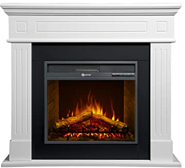 Chimenea eléctrica Chimenea de suelo CAMBRIDGE de madera blanca L110 x P25 x H95