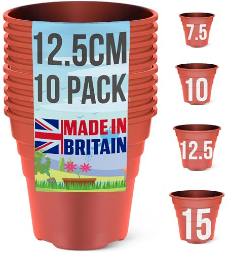Plastic flower pots & plant pots 12.5 cm – seedling pots – pack of 10 – terracotta plant pot – recyclable – with drainage holes – BPA-free