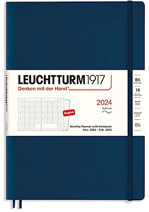 LEUCHTTURM1917 367565 Monatsplaner mit Notizbuch, Softcover, Composition (B5) 2024, 16 Monate, Navy, English