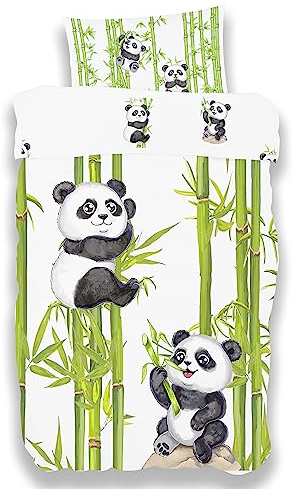Koru Kids® Kinderbettwäsche 100x135 aus 100% Baumwolle mit Panda-Motiv – Kinder- & Baby-Bettwäsche Set für Mädchen Jungen mit Kopfkissen- und Bettdeckenbezug (100 x 135 und 40x60) - 60 Grad waschbar