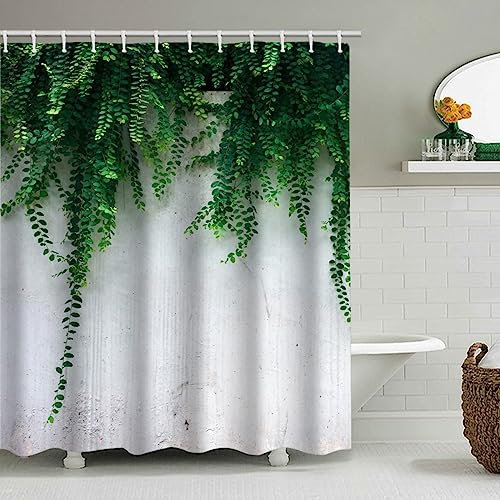 ANAZOZ Duschvorhang Lang 230, Duschvorhänge Waschbar Anti-Schimmel 200x230 Polyester Grünes Rankenmuster