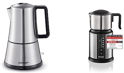 Cloer 5928 Espressokocher elektrisch, 3-6 Tassen 7789 Induktions-Milchaufschäumer, für bis zu 450 ml, kalter oder warmer Milchschaum, heiße Schokolade, verschiedene Programme wählbar