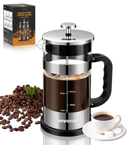 AMFOCUS French Press Coffee Maker, 21OZ, Borosilicate Glass Coffee Press