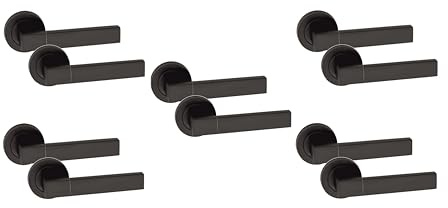 Golden Grace Capri Latch Door Handles on Round Rose, Matt Black Finish | Includes 5 sets of durable metal handles, screws, and latch plates for quick, hassle-free door installation.