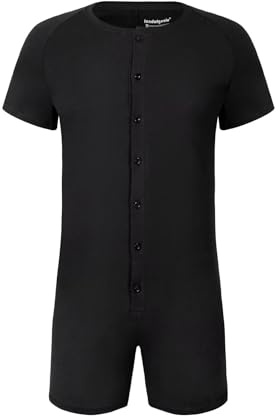 Landofgenie Bodysuit Herren Kurzarm aus Baumwolle | mit Boxershorts-Design & Knopfleiste - Bequemer Strampler für Homewear und Alltag
