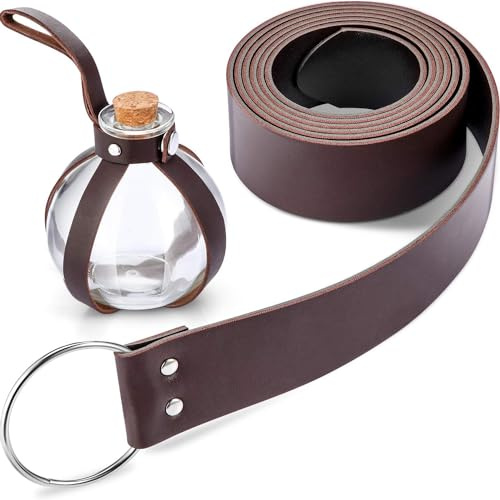 ieron Halloween Dark Magic Kork Trank Flasche Runde Sphärische klare Glasflasche mit 188 cm mittelalterlichen Ritter Ledergürtel für Kostüm Cosplay Requisiten DIY Handwerk und dekorative Flaschen
