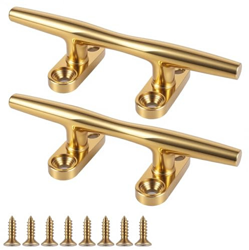 VEITHI Boat Cleat, Brass Color Dock Cleats 4 inch, 316 Stainless Steel Rope Cleat Open Base 2 Pack, Boat Cleats for Boats, Boat Dock Cleats Mooring Cleat for Boat/Yacht/Deck