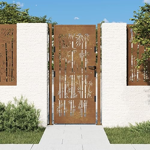 ARKEM Gartentor 105x205 cm Sichtschutz Garten Zauntor GartentüR Sichtschutz Gartentor Cortenstahl Bambus-Design 153189