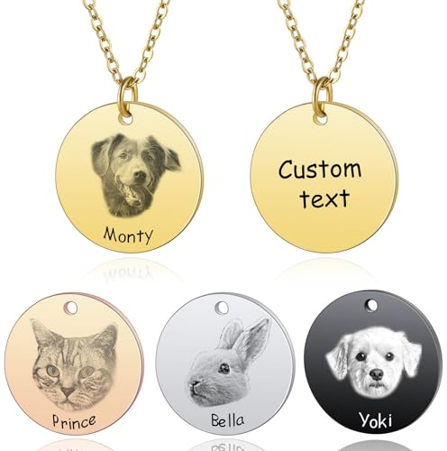 MeMeDIY Personalisierte Hund Katze Katze Haustier Halskette für Frauen Männer Graviertes Porträt Skizzieren Foto Name Edelstahl Anhänger Haustier Erinnerung Geschenke