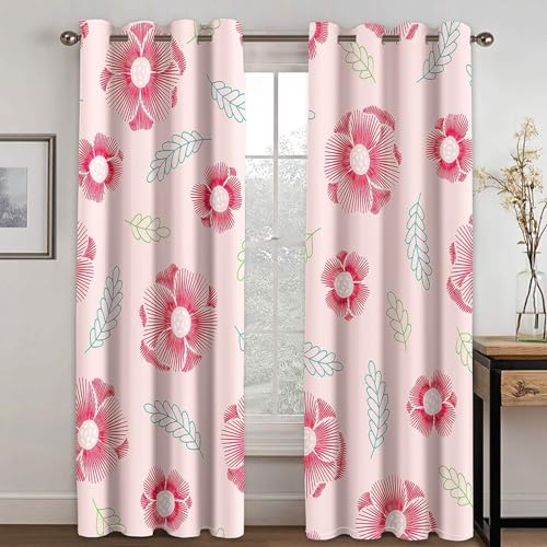 MTBDDyyds Vorhänge Für Kinderzimmer Jungen - 3D Rosa Floral Muster 160X132Cm - Kinderzimmervorhänge Mit Ösen, Verdunkelungsvorhang Gardinen Schals Vorhang Blickdicht